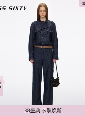 Miss Sixty2026春季新款牛仔连体裤女袢带翻领配腰带复古显瘦直筒