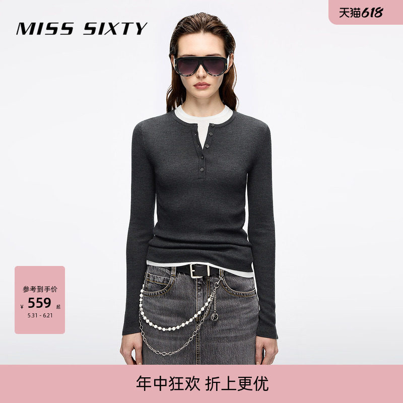 Miss Sixty2026春季针织衫女羊毛桑蚕丝混纺两件套上衣