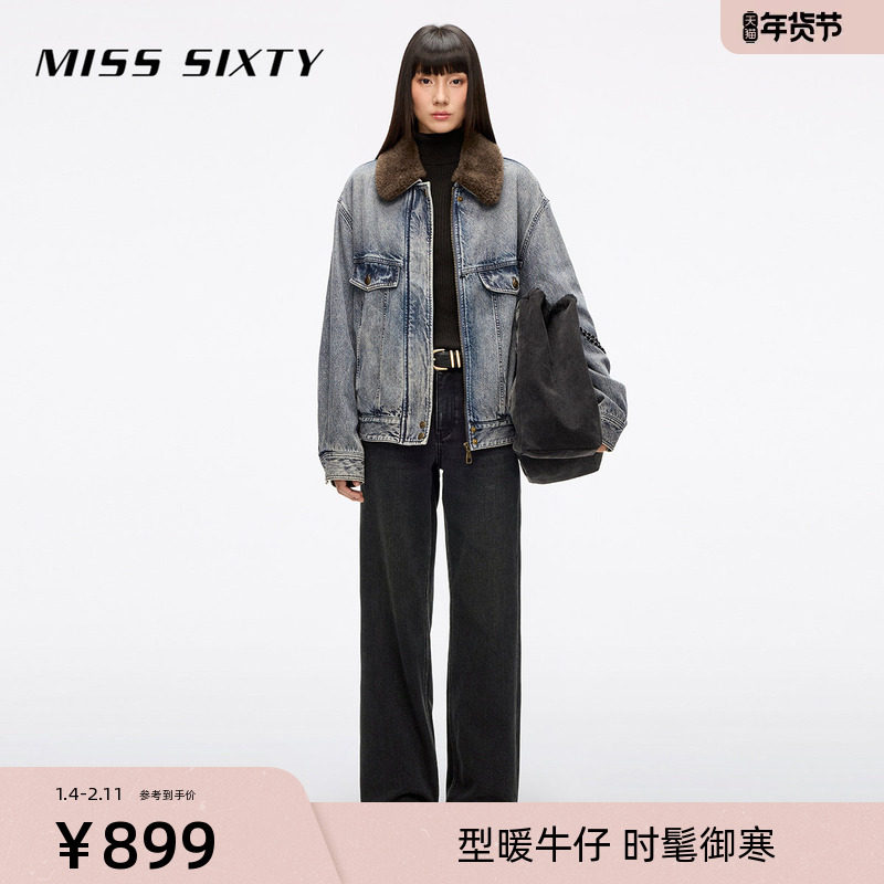 【保暖含羊绒】Miss Sixty2025冬季新款牛仔裤休闲直筒裤厚款长裤