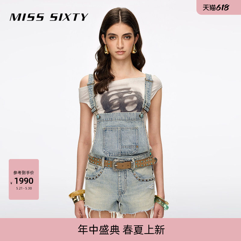 【含汉麻】Miss Sixty26夏季新款牛仔连体裤女多撞钉磨毛
