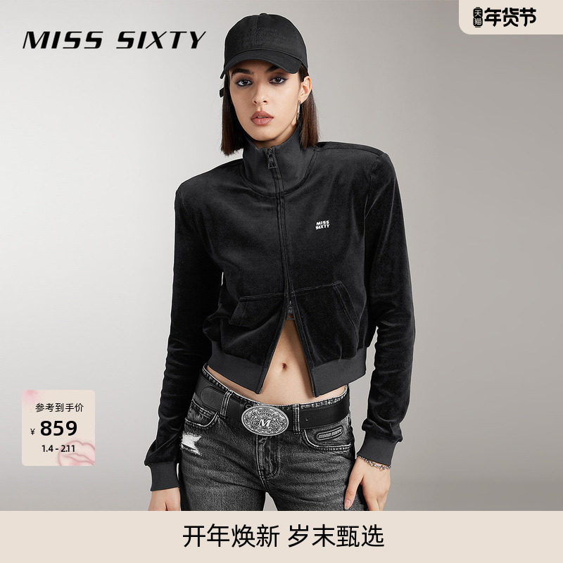 Miss Sixty丝绒休闲外套女翻领短款复古运动风百搭长袖双向拉链,女装/女士精品,短外套,淘宝优惠券,粉丝福利购,淘宝优惠卷