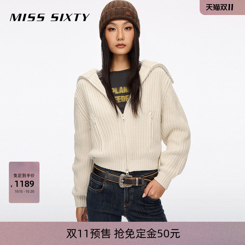 【定金减免50元】【羊毛棉混纺】Miss Sixty26冬季新针织开衫坑条