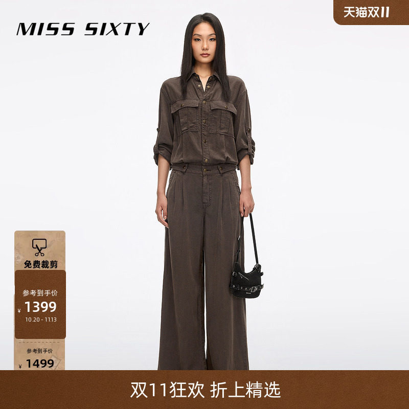 Miss Sixty2026夏季新款做旧感牛仔连体裤女翻领长袖直