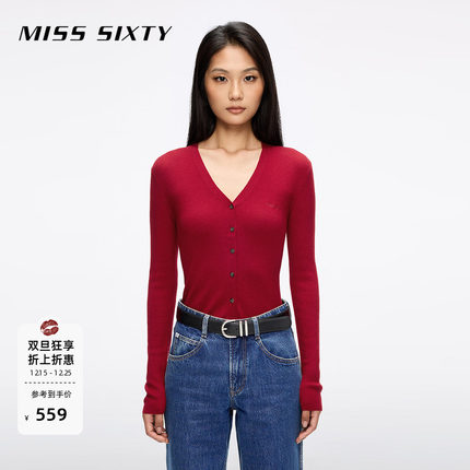 【新年穿搭】杨幂同款Miss Sixty25秋针织开衫羊毛桑蚕丝混纺红色