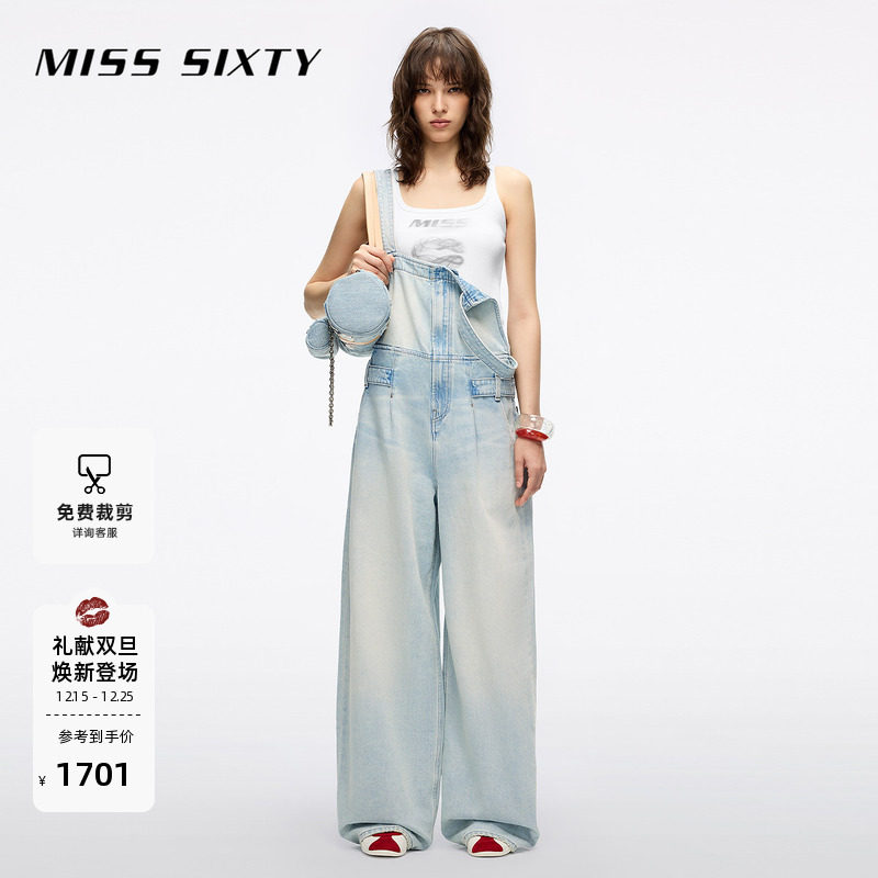 Miss Sixty2025秋季新款牛仔连体裤女可调节肩带怀旧直