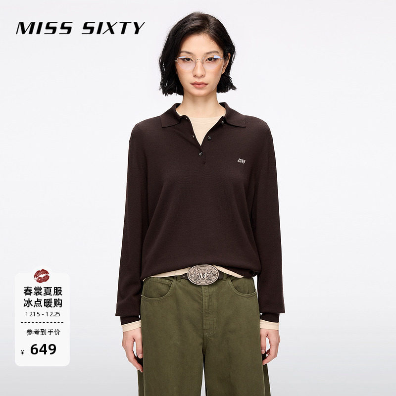 【保暖羊毛】Miss Sixty2025春秋新款针织衫polo领