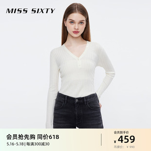 显瘦通勤辣妹风软糯上衣 女气质V领性感修身 Sixty羊毛针织衫 Miss