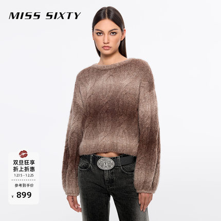 【保暖含羊驼毛】Miss Sixty冬季针织衫圆领复古绞花肌理渐变毛衣