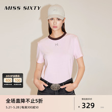 Miss Sixty2024春季新款T恤女拼色圆领短袖美式复古钻饰百搭休闲