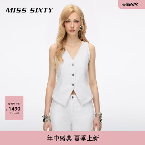 MissSixty蕾丝钉珠牛仔马甲