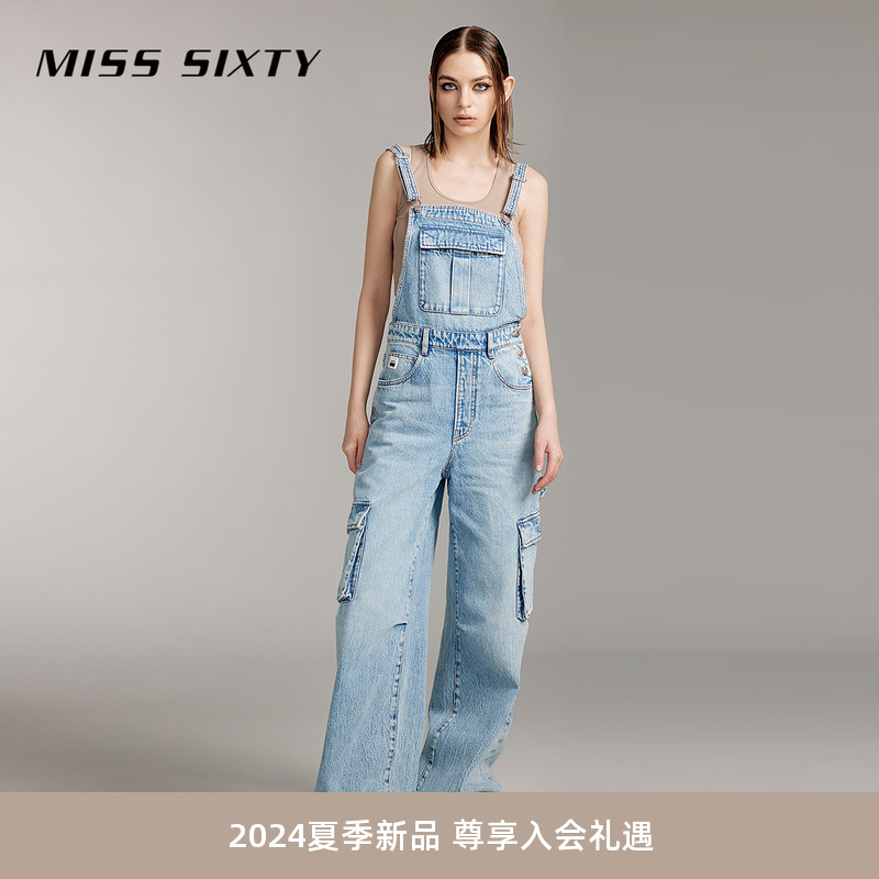 Miss Sixty2024夏季新款牛仔连体裤女背带裤美式复古风减龄休闲