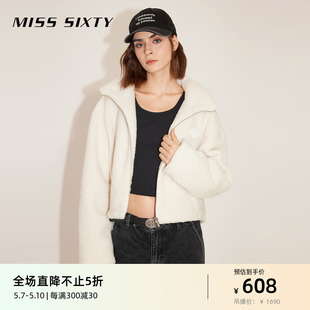 Miss 外套女环保皮草女撞色字母仿羊羔毛短外套 Sixty时尚