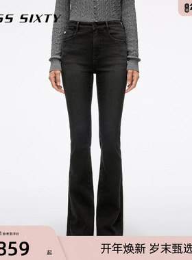 Miss Sixty2025秋季新款牛仔裤女不规则磨白中腰修身显瘦微喇叭裤