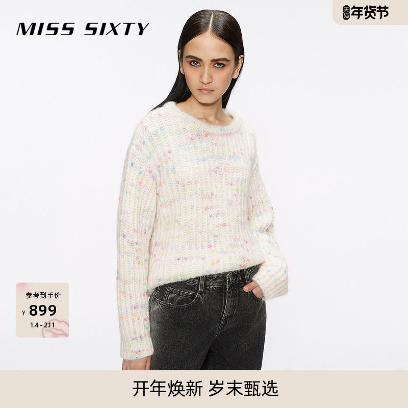 【保暖羊驼毛】Miss Sixty冬季长袖针织衫女圆领彩点毛衣