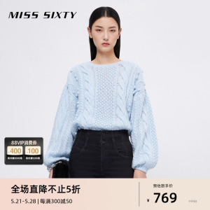 Miss Sixty毛衣女圆领麻花纹理纯色落肩复古慵懒松弛感上衣保暖