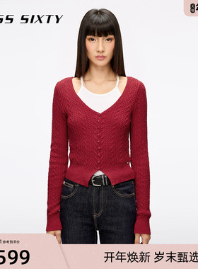 【新年穿搭】Miss Sixty2025秋季新款针织开衫两件套内搭背心红色