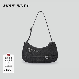 Miss Sixty包包女复古街头机能风潮酷单肩手提腋下月牙包牛仔包