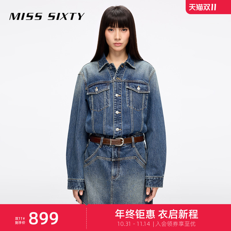 [挺括有型]防晒Miss Sixty25春秋牛仔连身连衣裙配腰带复古风休闲