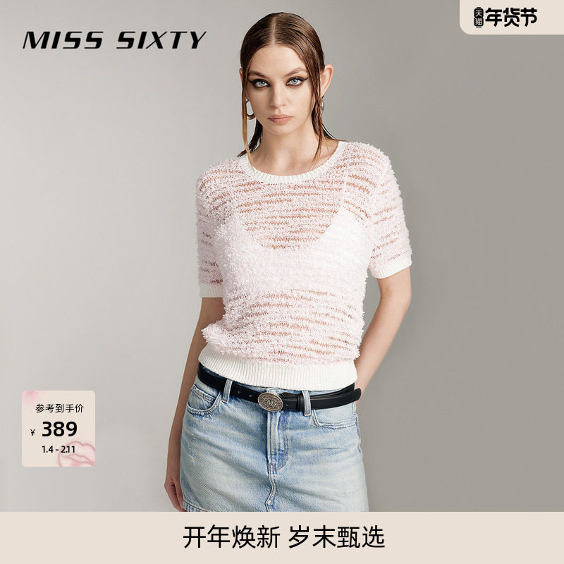Miss Sixty针织衫性感镂空短款上衣风简约优雅薄款毛衣