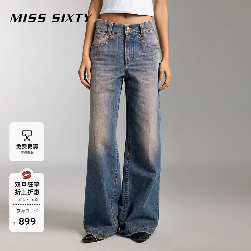 MissSixty复古做旧感阔腿牛仔裤