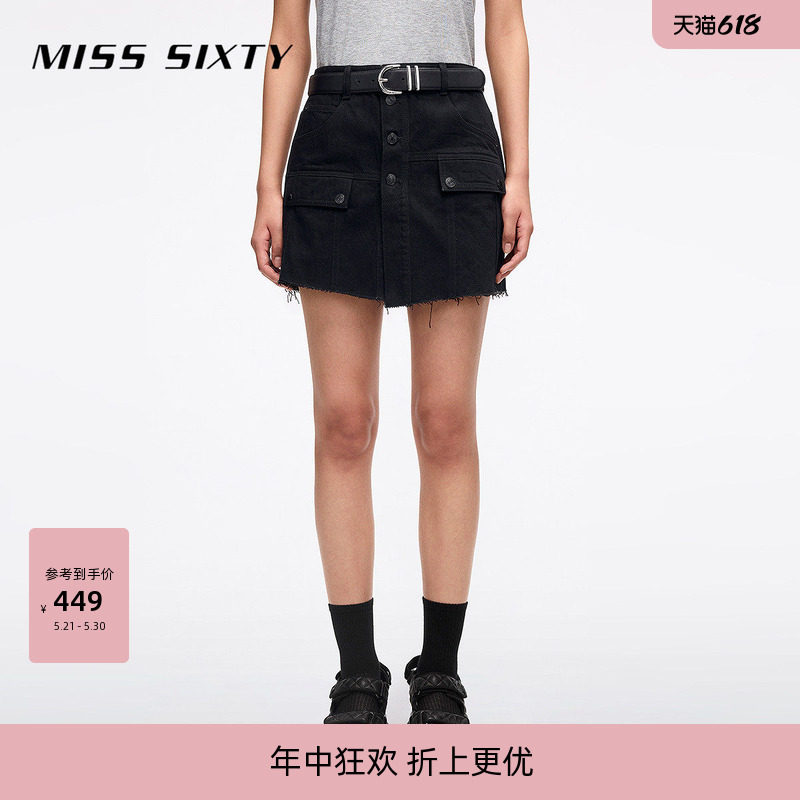 Miss Sixty夏复古显瘦百搭牛仔短裤女假两件工装多口袋高腰
