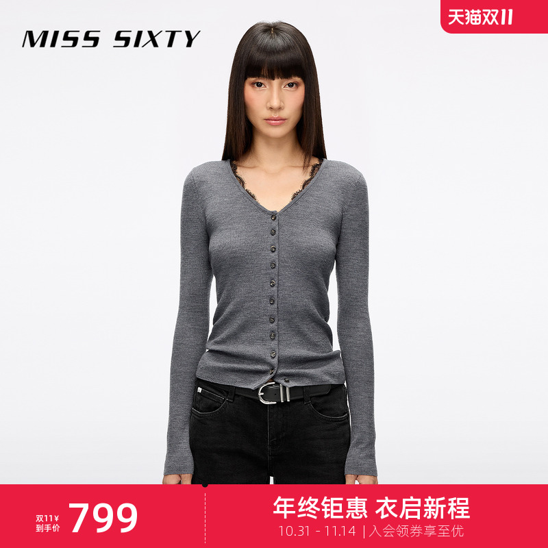 MissSixty蕾丝拼接羊毛针织开衫