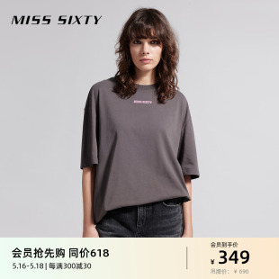 Miss T恤女圆领落肩百搭印花简约撞色字母休闲 新款 Sixty2024夏季