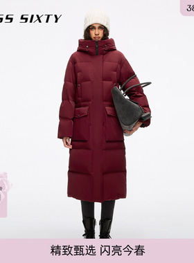 【90鸭绒】Miss Sixty2025冬季羽绒大衣长款红色外套抽绳立领