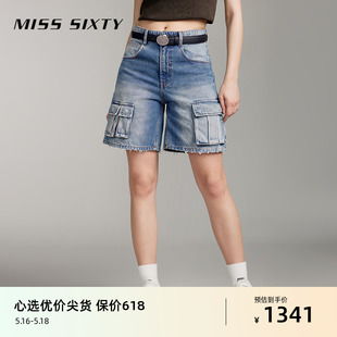 牛仔短裤 Miss 新款 女复古工装 Sixty2024夏季 风口袋破洞高腰显瘦