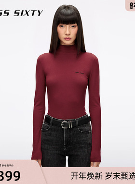 【新年穿搭】Miss Sixty25秋季新款针织衫女高领紧身红色上衣毛衣