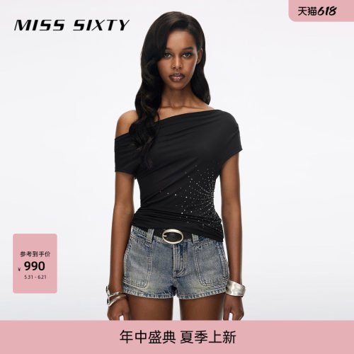 MissSixty斜肩烫钻T恤