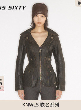 MISS SIXTY × KNWLS 联名系列2026春季新款真皮外套女爆裂纹皮衣