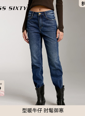 【保暖含羊绒】Miss Sixty法棍牛仔裤女士复古做旧磨破休闲直筒裤