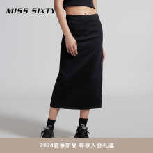 牛仔半身裙女复古开衩设计黑色显瘦长裙 新款 Miss Sixty2024夏季