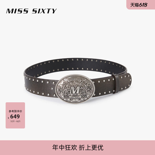 MissSixty立体浮雕扣牛皮腰带