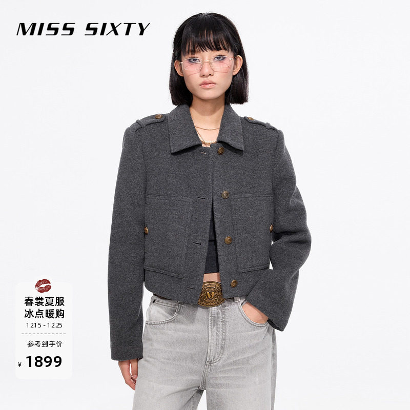 Miss Sixty25春秋款呢料外套翻领格雷系穿搭高智感通勤气