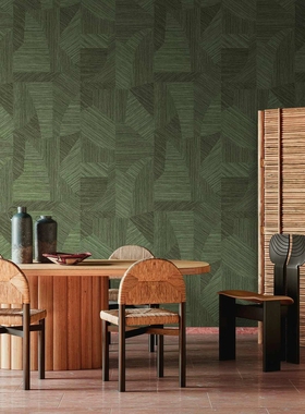 墨绿色墙布复古美式咖啡馆餐厅包间壁纸酒店民宿客厅中古风墙纸