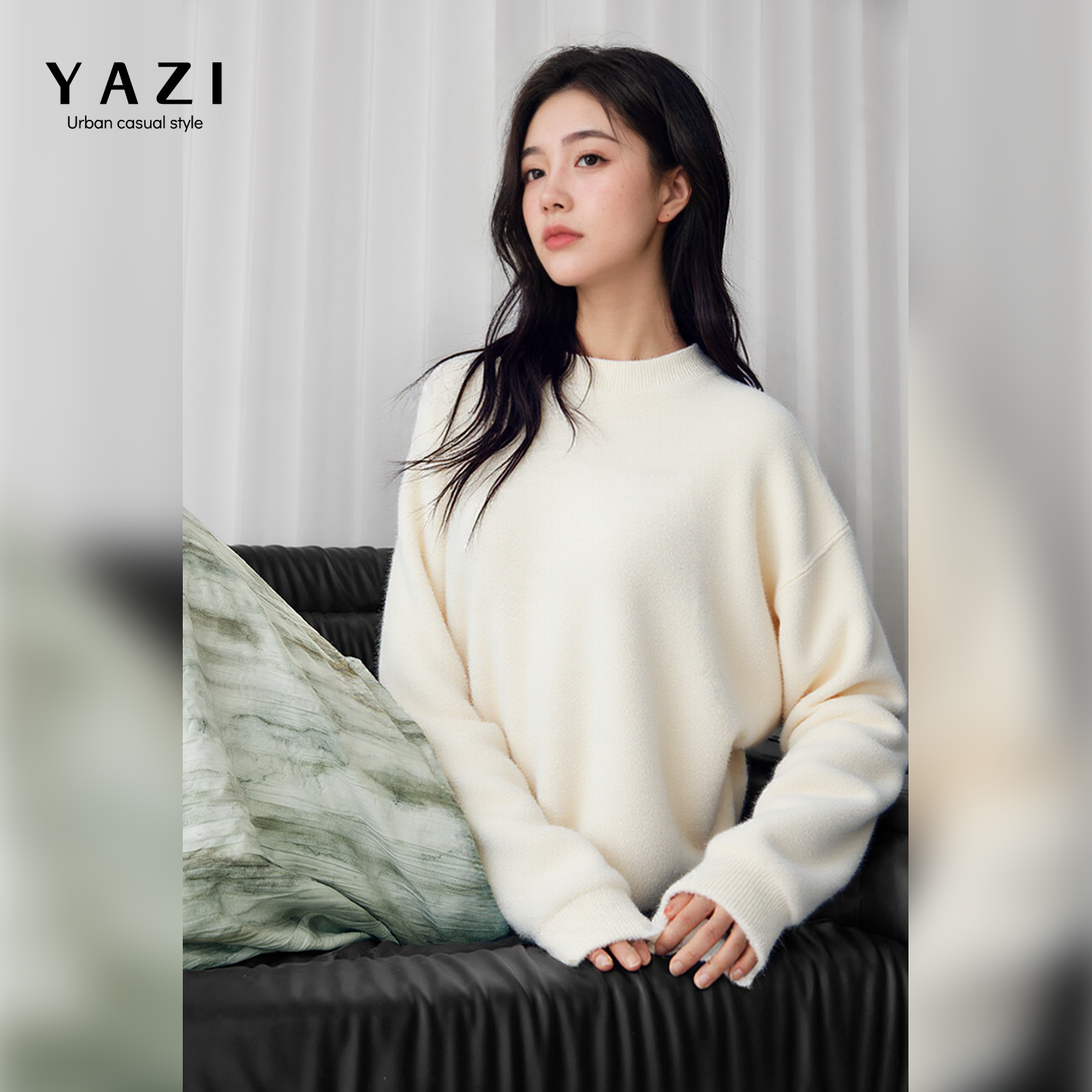 冬羊毛羊绒半高领毛衣女宽松遮肉