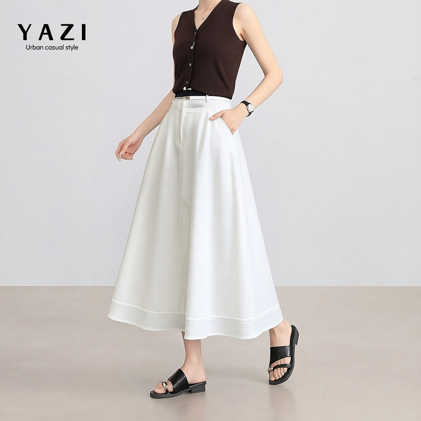 棉莱赛尔白色A字半身裙女2026春新款高腰垂坠感通勤百搭大摆伞裙,女装/女士精品,半身裙,淘宝优惠券,粉丝福利购,淘宝优惠卷