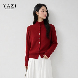 2026早春新款本命年红色半高领针织开衫女显瘦单排扣通勤叠穿毛衣
