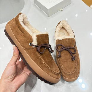 牛皮版~加绒厚底磨砂皮乐福鞋保暖一脚蹬豆豆鞋休闲羊毛懒人单鞋