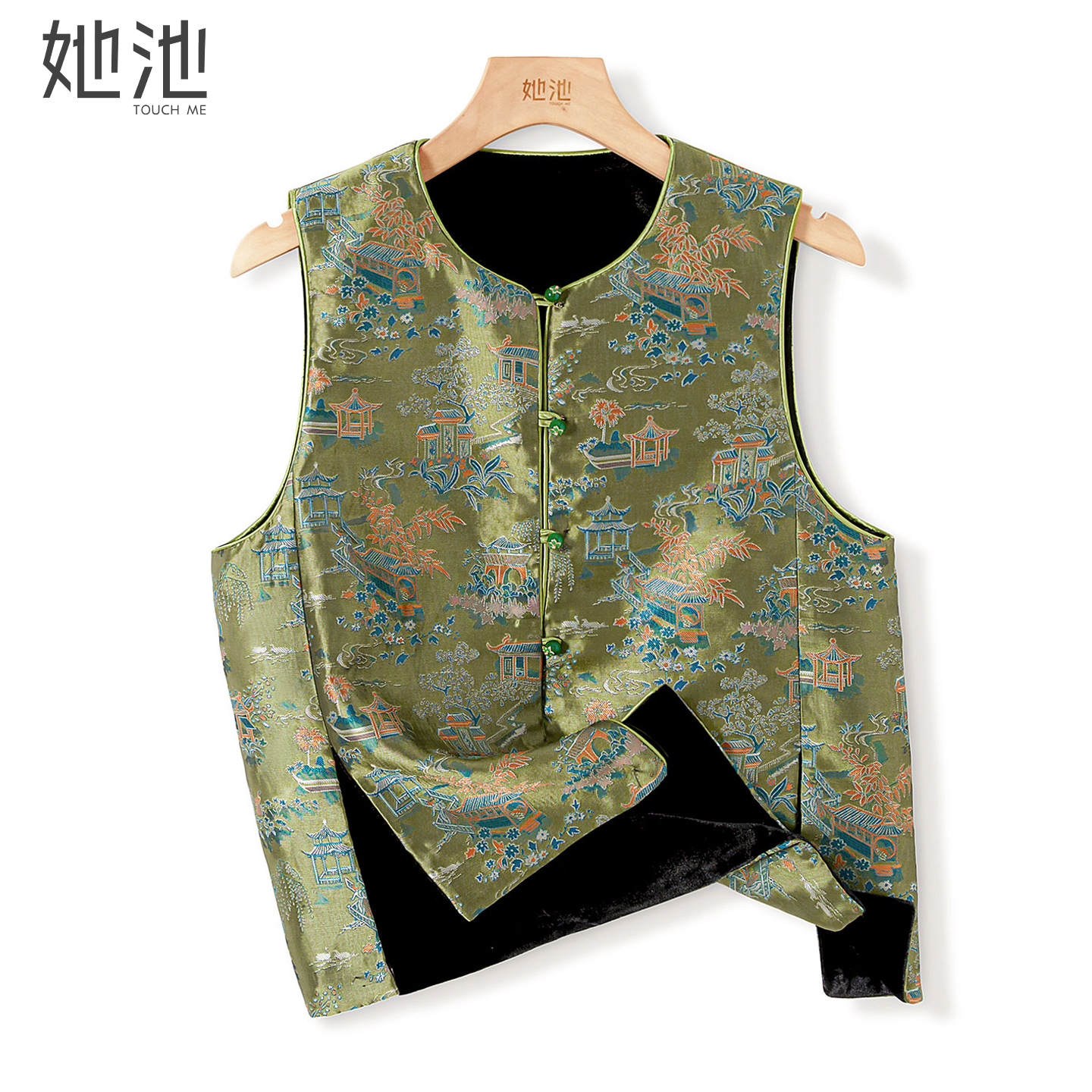 她池新中式单排扣两穿短款马夹