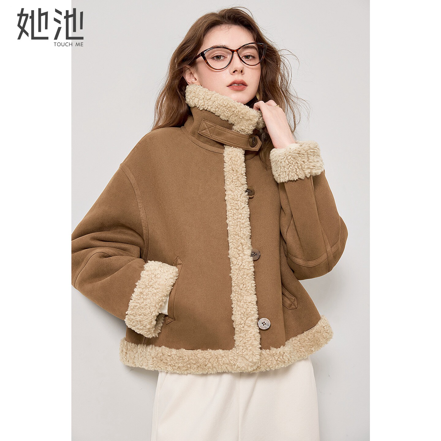 她池撞色外套2025冬装新款女装时尚宽松款拼接短款长袖保暖上衣,女装/女士精品,短外套,淘宝优惠券,粉丝福利购,淘宝优惠卷