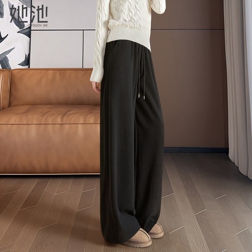 她池抽绳松紧腰宽松款长款阔腿裤