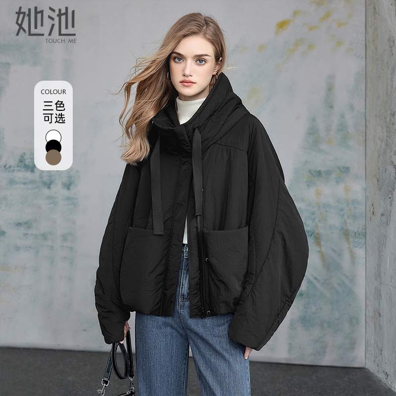 她池短款设计感宽松款帽绳棉衣