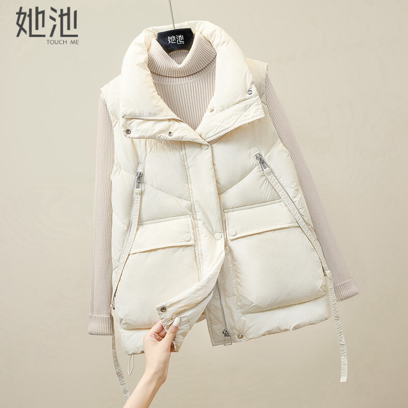 她池叠穿棉马夹2025冬装新款女装时尚立领无袖多口袋宽松保暖马甲