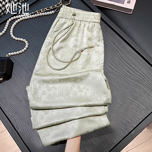 新款 2026春季 女装 复古提花松紧高腰长款 她池新中式 阔腿裤 休闲裤