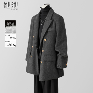 领羽绒外套2025冬季 宽松款 新款 通勤OL风中长款 上衣 女装 她池西装