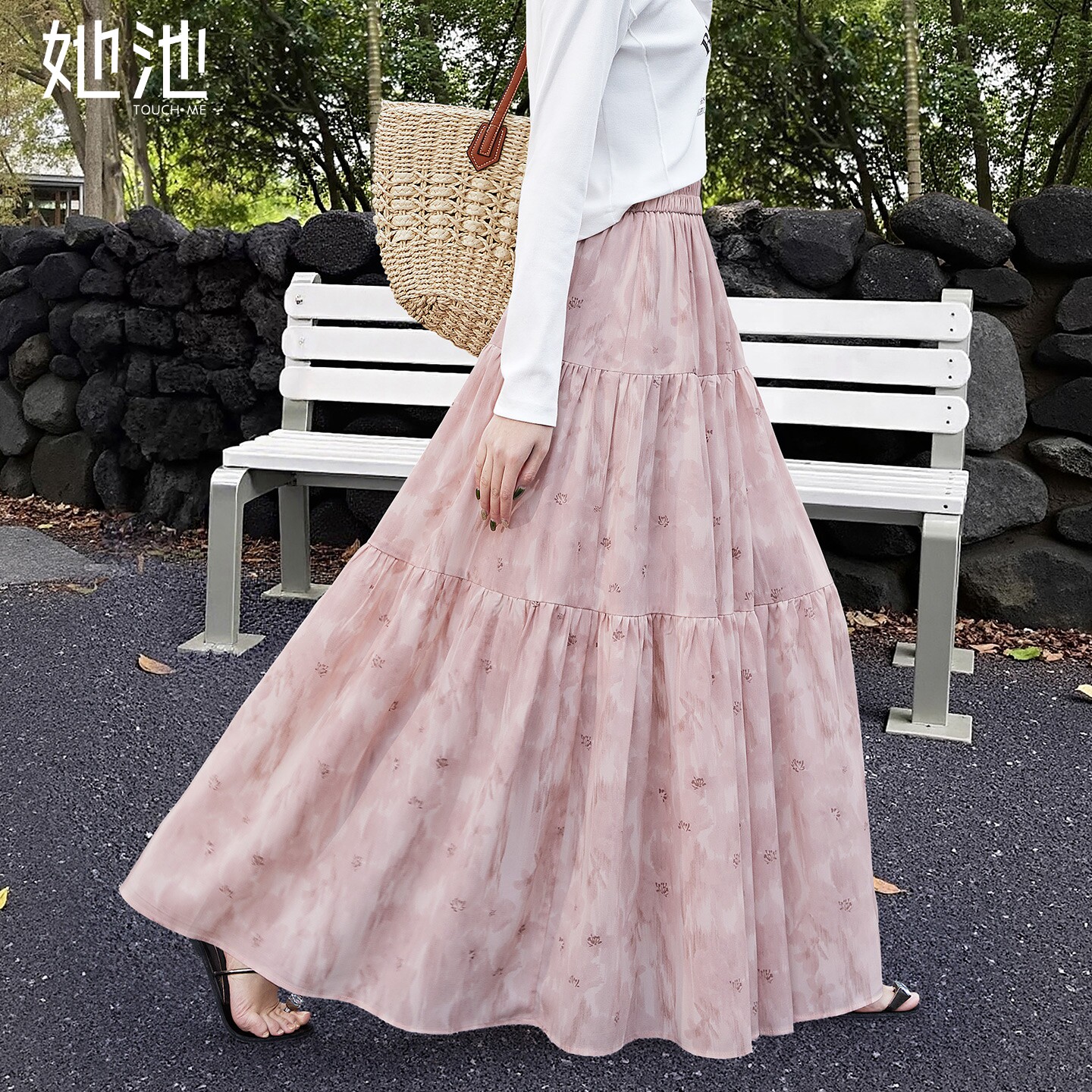 她池高腰半身裙2026春季新款女装甜美温柔风长款碎花宽松款A字裙