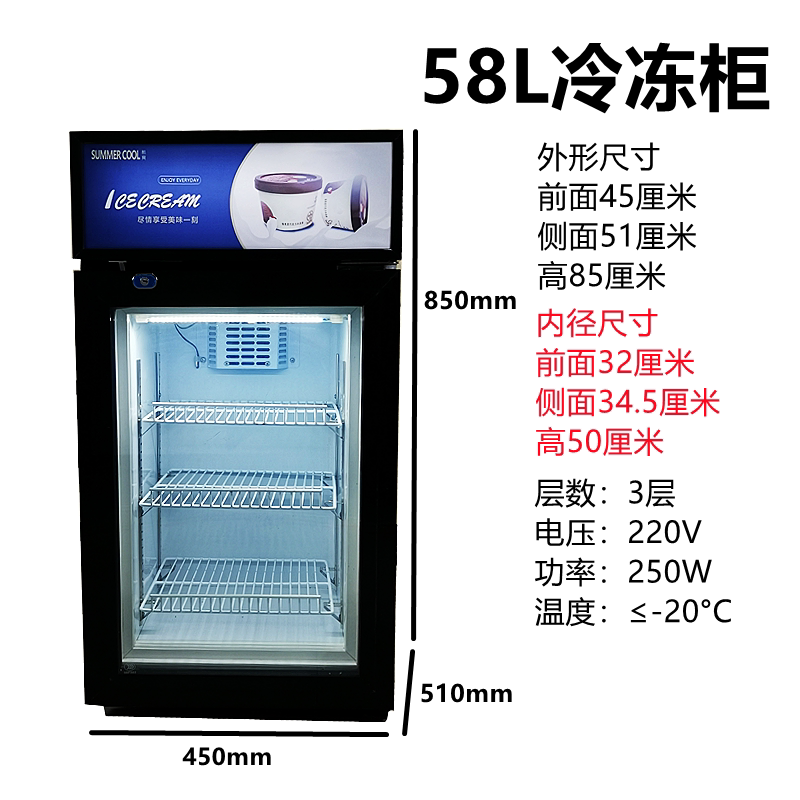 冷冻展示柜小型迷你冷柜冰箱商用立式雪糕鱼丸水饺冰激凌吧台冰柜